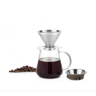 Hot Sale Borosilicate Glass Heat Resistant Antique Coffee Pot with Stainless Steel Filter